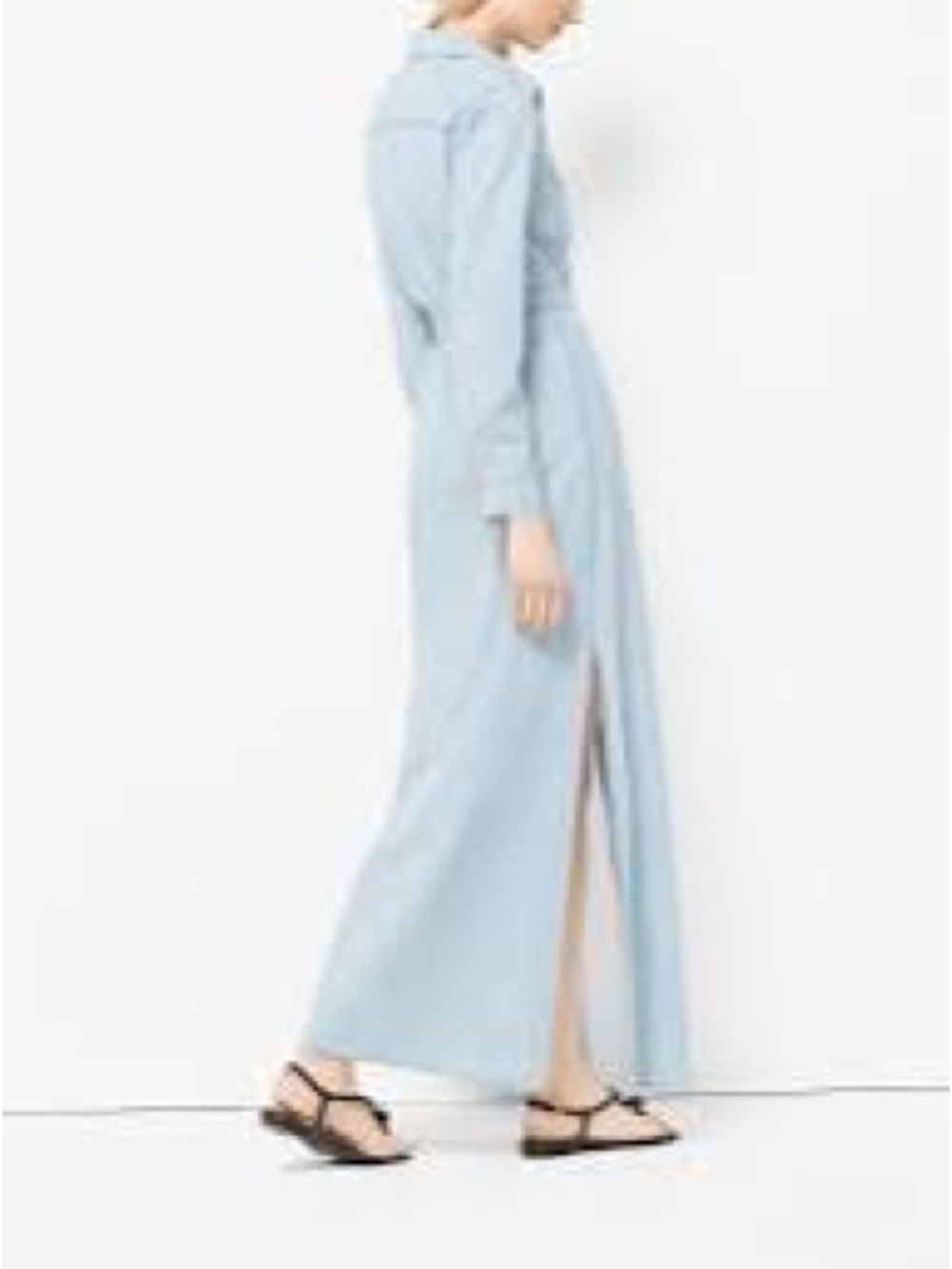 MICHAEL Michael Kors Light Blue Chambray Maxi Shirt Dress with Belted Waist - Picture 2 of 9